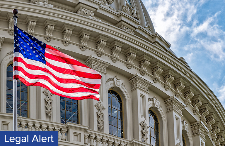 American Flag outside Capital Building