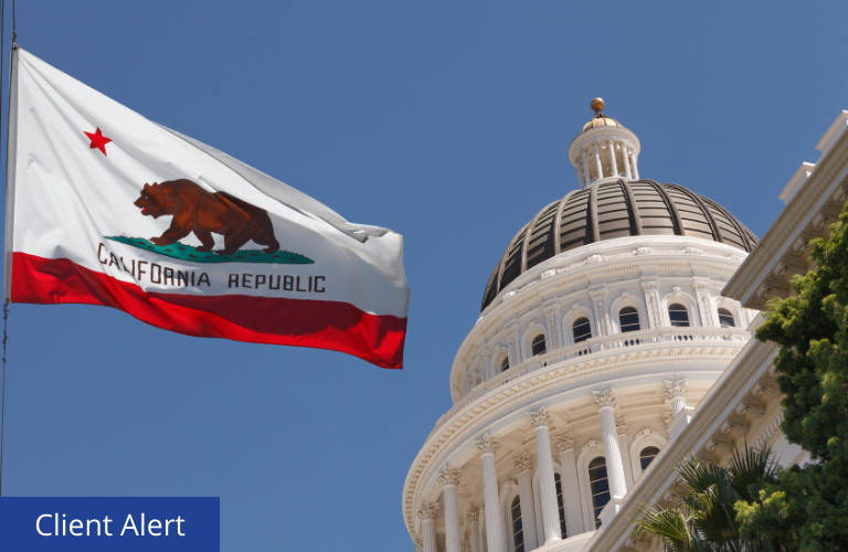 California flag flying in front of capitol building.